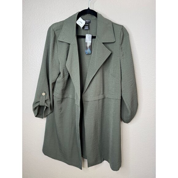NWT-SOHO Women's Green Jacket‎ Size L long sleeve long jacket collared Polyester - Picture 1 of 6